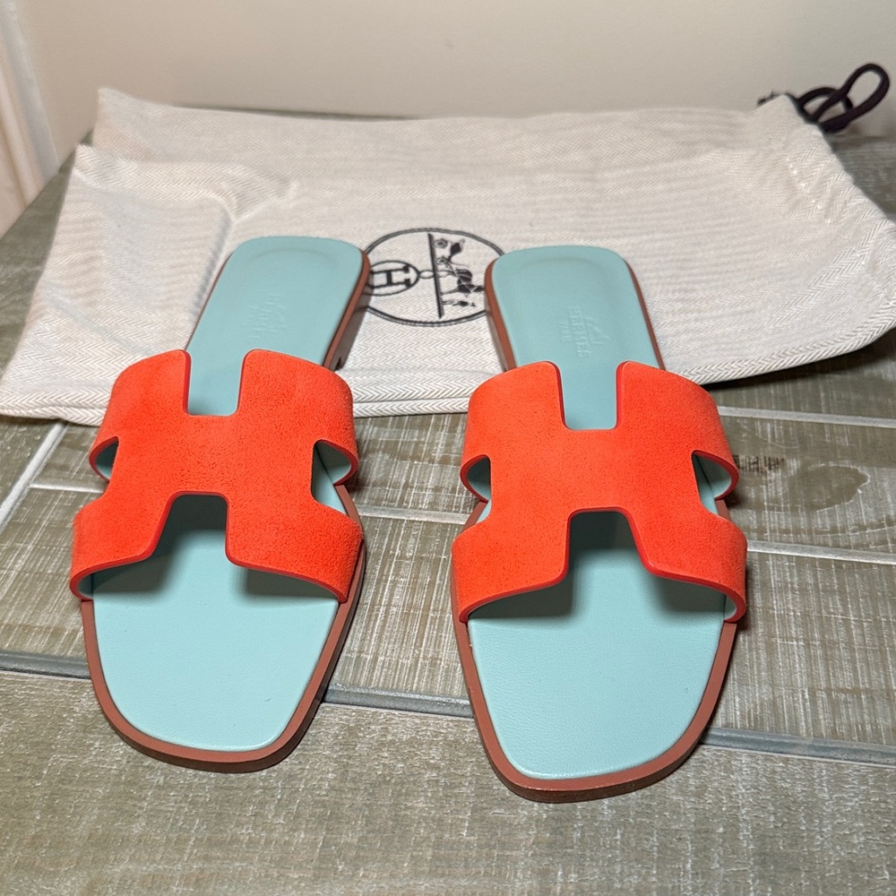 Hermes Orange and Light Blue Sandals